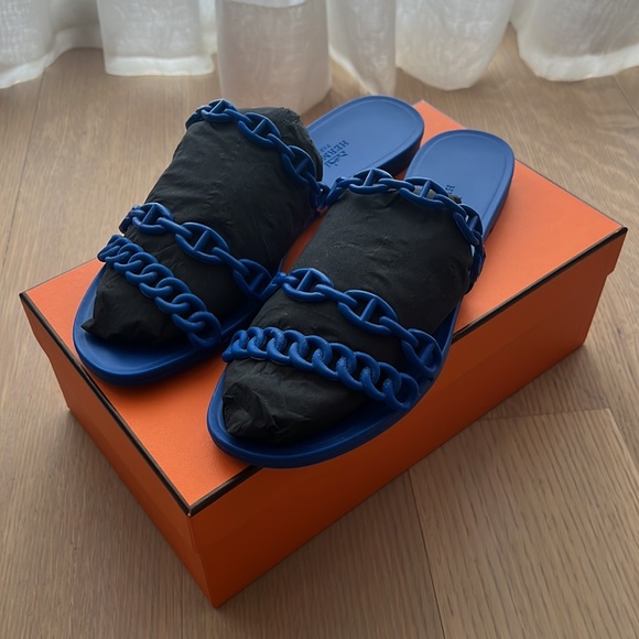 Hermes Rivage Sandals Electric Blue Bleu Smalt with Box and all packaging - Picture 5 of 8